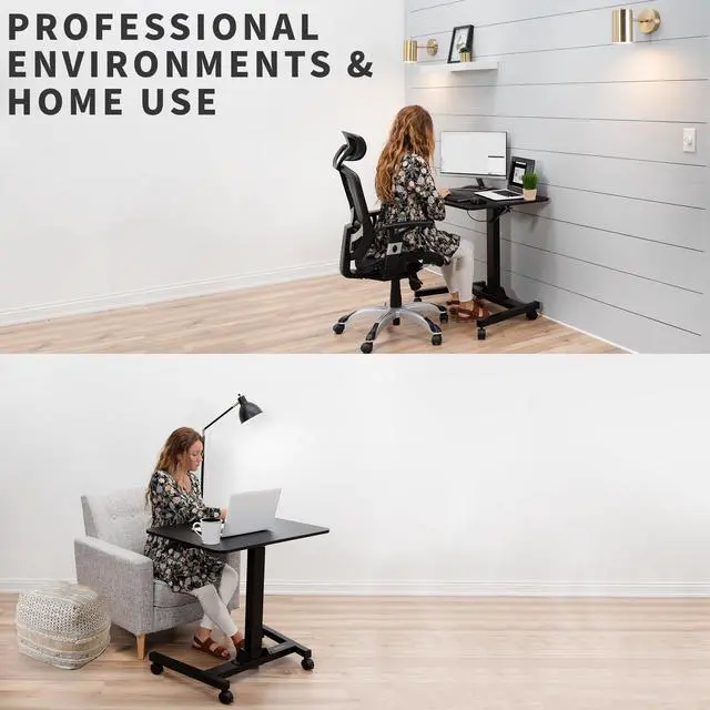 Alt view image 2 of 7 - VIVO Black Rolling Adjustable Trolley Presentation Cart | Tension Spring Sit-Stand Mobile Workstation Desk (CART-V07B)