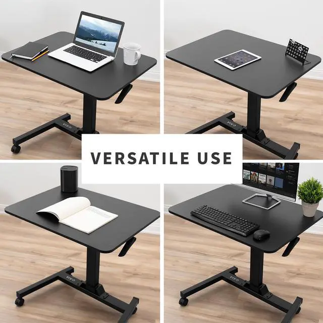 Alt view image 6 of 7 - VIVO Black Rolling Adjustable Trolley Presentation Cart | Tension Spring Sit-Stand Mobile Workstation Desk (CART-V07B)