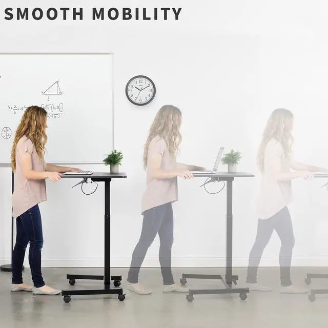 Alt view image 4 of 7 - VIVO Black Rolling Adjustable Trolley Presentation Cart | Tension Spring Sit-Stand Mobile Workstation Desk (CART-V07B)