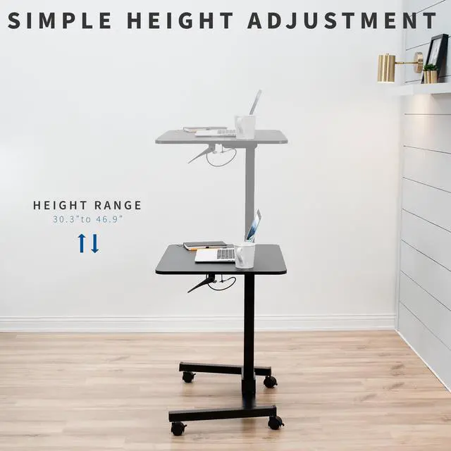 Alt view image 3 of 7 - VIVO Black Rolling Adjustable Trolley Presentation Cart | Tension Spring Sit-Stand Mobile Workstation Desk (CART-V07B)