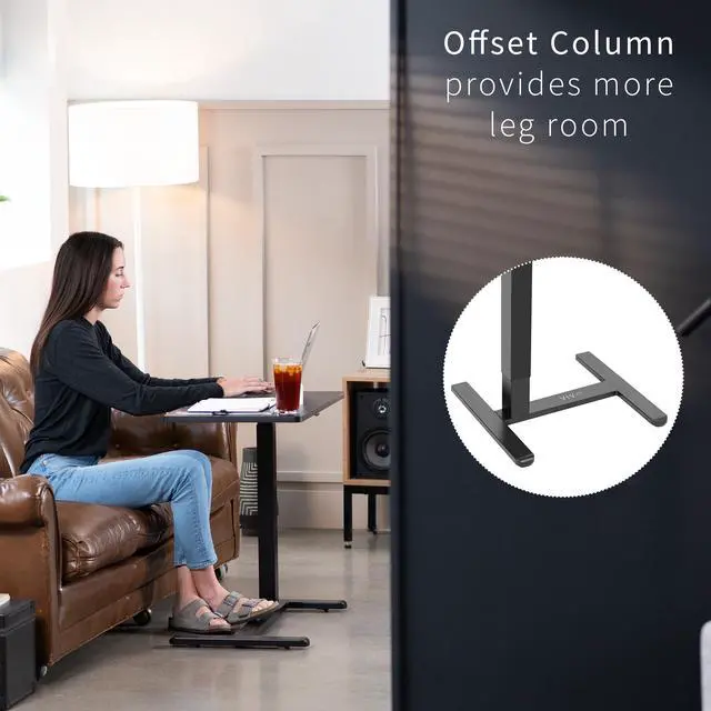 Alt view image 6 of 7 - VIVO Electric 28 x 20 inch Mobile Height Adjustable Overbed Table, Sofa Desk with Hidden Casters, Black, CART-E1TB