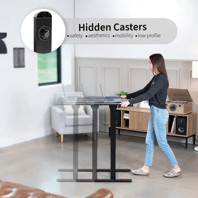 Alt view image 7 of 7 - VIVO Electric 28 x 20 inch Mobile Height Adjustable Overbed Table, Sofa Desk with Hidden Casters, Black, CART-E1TB