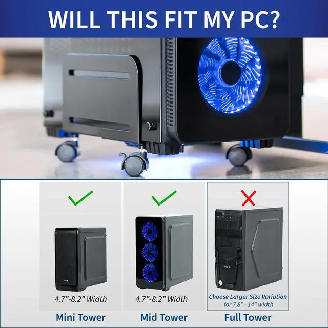 Alt view image 2 of 7 - VIVO Black Computer Desktop ATX Case CPU Steel Rolling Stand Adjustable Mobile Cart Holder Locking Wheels (CART-PC01)