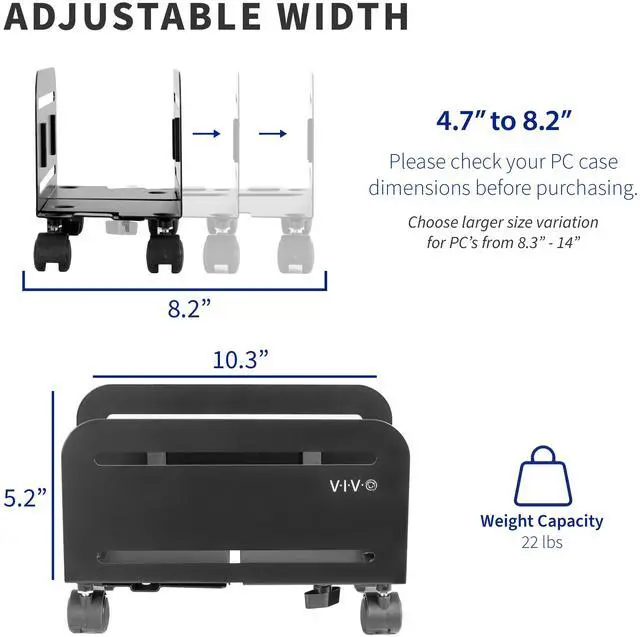 Alt view image 4 of 7 - VIVO Black Computer Desktop ATX Case CPU Steel Rolling Stand Adjustable Mobile Cart Holder Locking Wheels (CART-PC01)