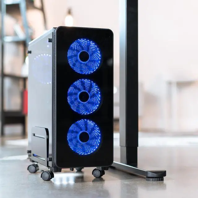 Alt view image 3 of 7 - VIVO Black Computer Desktop ATX Case CPU Steel Rolling Stand Adjustable Mobile Cart Holder Locking Wheels (CART-PC01)