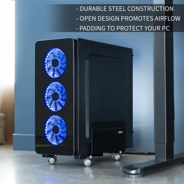 Alt view image 5 of 7 - VIVO Black Computer Desktop ATX Case CPU Steel Rolling Stand Adjustable Mobile Cart Holder Locking Wheels (CART-PC01)