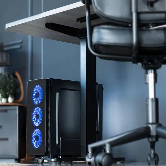 Alt view image 7 of 7 - VIVO Black Computer Desktop ATX Case CPU Steel Rolling Stand Adjustable Mobile Cart Holder Locking Wheels (CART-PC01)