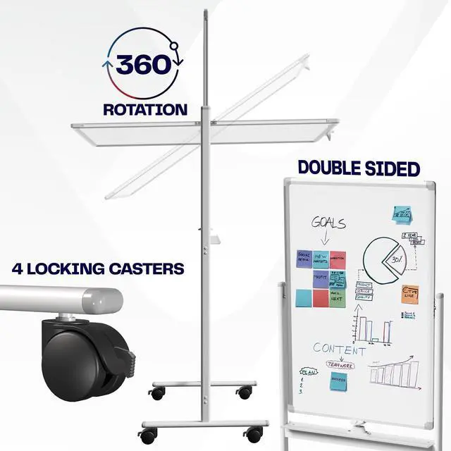 Alt view image 3 of 7 - VIVO Mobile Dry Erase Board 24" x 36" Magnetic Double Sided Whiteboard Aluminum Frame Stand (CART-WB24A)