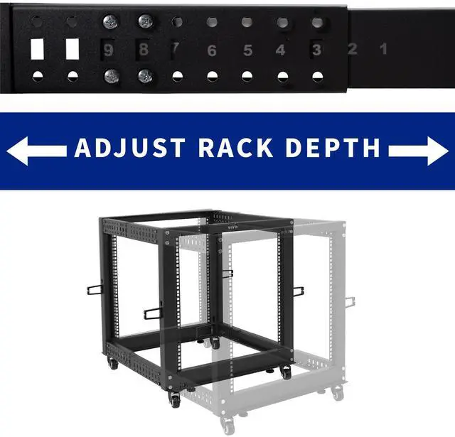 Alt view image 3 of 7 - VIVO 12U 19" Open Frame Adjustable Server Rack, 4 Post Mobile Data Holder (CART-SR12U)