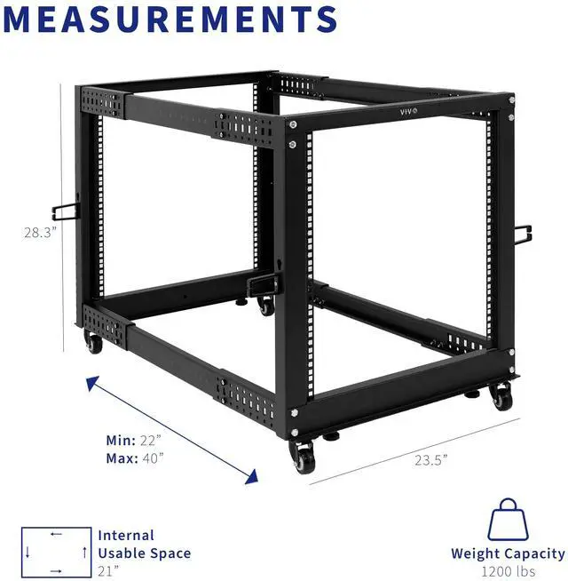 Alt view image 5 of 7 - VIVO 12U 19" Open Frame Adjustable Server Rack, 4 Post Mobile Data Holder (CART-SR12U)