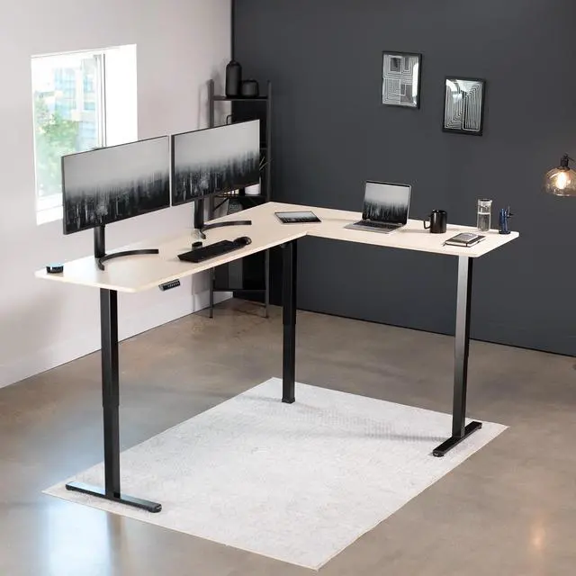 Alt view image 2 of 7 - VIVO Light Wood / Black Electric 84" x 63" Corner Desk, L-Shaped Workstation