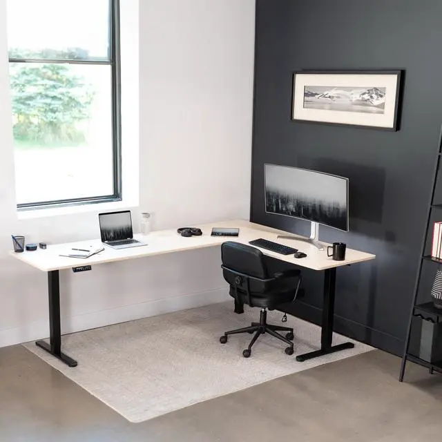 Alt view image 7 of 7 - VIVO Light Wood / Black Electric 84" x 63" Corner Desk, L-Shaped Workstation