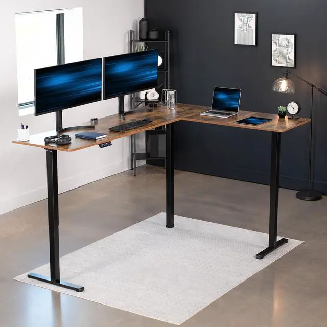 Alt view image 2 of 7 - VIVO Vintage Brown / Black Electric 84" x 63" Corner Desk, L-Shaped Workstation