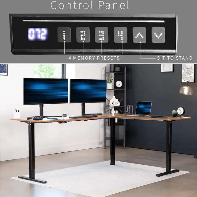 Alt view image 5 of 7 - VIVO Vintage Brown / Black Electric 84" x 63" Corner Desk, L-Shaped Workstation