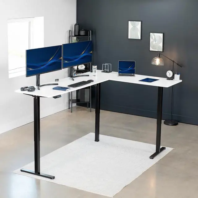 Alt view image 2 of 7 - VIVO White / Black Electric 84" x 63" Corner Standing Desk, L-Shaped Workstation
