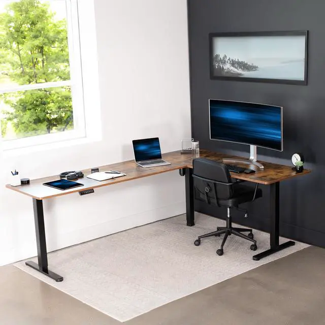 Alt view image 7 of 7 - VIVO Vintage Brown / Black Electric 84" x 63" Corner Desk, L-Shaped Workstation