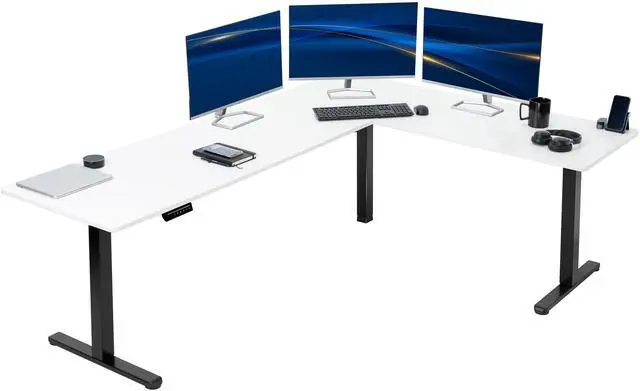 Main image of VIVO White / Black Electric 84" x 63" Corner Standing Desk, L-Shaped Workstation