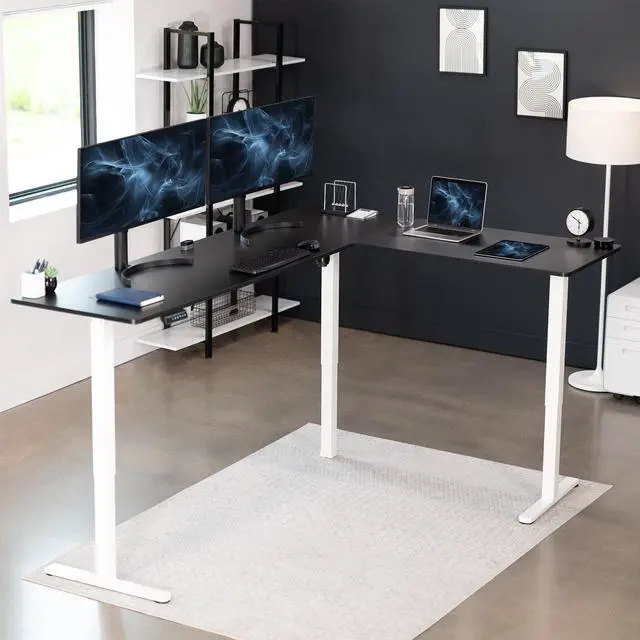 Alt view image 2 of 7 - VIVO Black / White Electric 84" x 63" Corner Standing Desk, L-Shaped Workstation