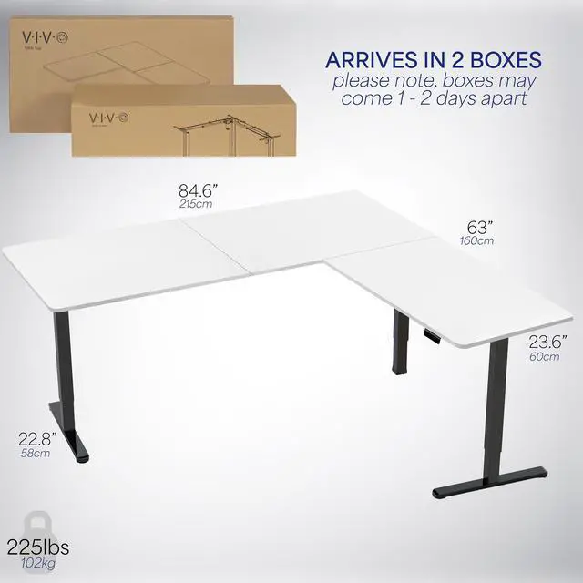 Alt view image 6 of 7 - VIVO White / Black Electric 84" x 63" Corner Standing Desk, L-Shaped Workstation