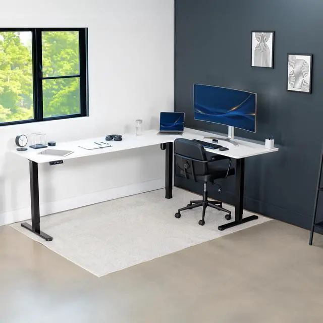 Alt view image 7 of 7 - VIVO White / Black Electric 84" x 63" Corner Standing Desk, L-Shaped Workstation