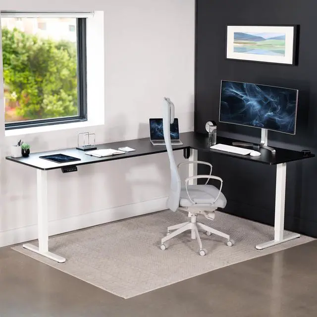 Alt view image 6 of 7 - VIVO Black / White Electric 84" x 63" Corner Standing Desk, L-Shaped Workstation