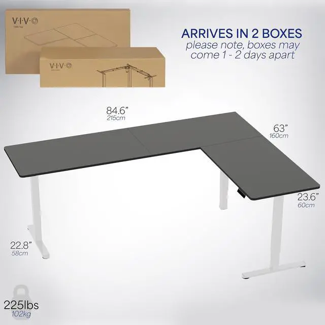 Alt view image 5 of 7 - VIVO Black / White Electric 84" x 63" Corner Standing Desk, L-Shaped Workstation
