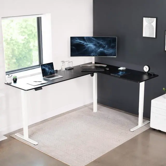 Alt view image 7 of 7 - VIVO Black / White Electric 84" x 63" Corner Standing Desk, L-Shaped Workstation