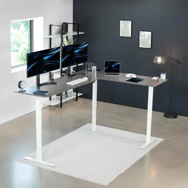 Alt view image 2 of 7 - VIVO Gray / White Electric 84" x 63" Corner Desk, L-Shaped Workstation