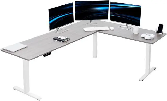 Main image of VIVO Gray / White Electric 84" x 63" Corner Desk, L-Shaped Workstation