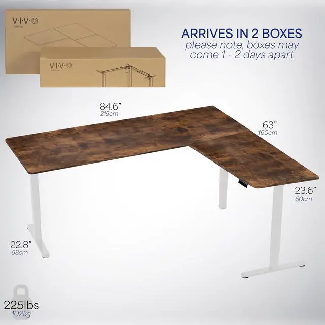 Alt view image 6 of 7 - VIVO Vintage Brown / White Electric 84" x 63" Corner Desk, L-Shaped Workstation