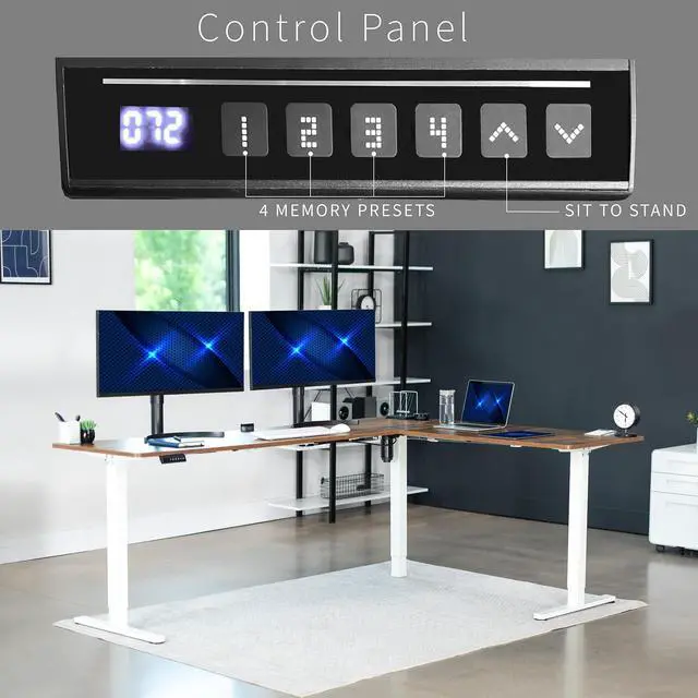 Alt view image 5 of 7 - VIVO Vintage Brown / White Electric 84" x 63" Corner Desk, L-Shaped Workstation