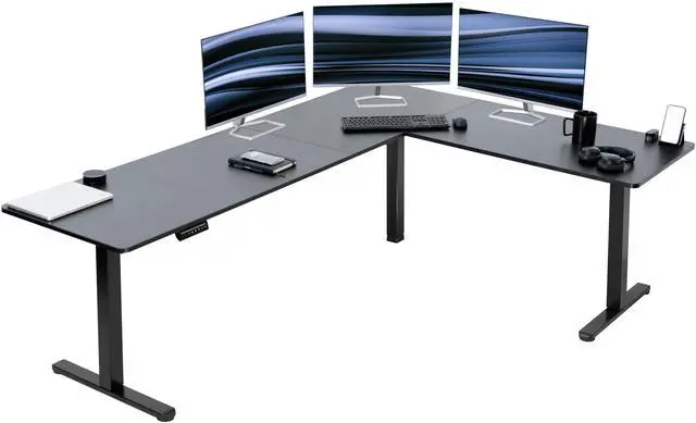 Main image of VIVO Black Electric 84" x 63" Corner Standing Desk, L-Shaped Workstation