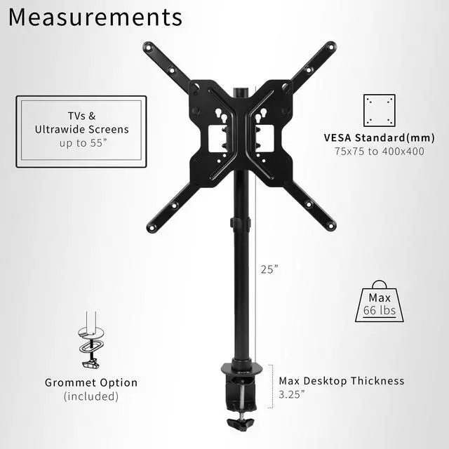 Alt view image 3 of 8 - VIVO Ultra Wide Screen TV Desk Mount up to 55" Full Motion Television Stand