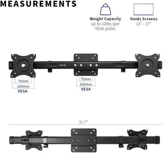 Alt view image 2 of 7 - VIVO Dual VESA Bracket Adapter Horizontal Assembly Mount, 2 Monitor Screens up to 27" (MOUNT-VW02A)