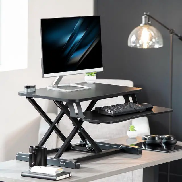Alt view image 2 of 7 - VIVO Black 26" Height Adjustable Standing Desk Monitor Riser, Sit Stand Workstation Tabletop (DESK-V026KB)