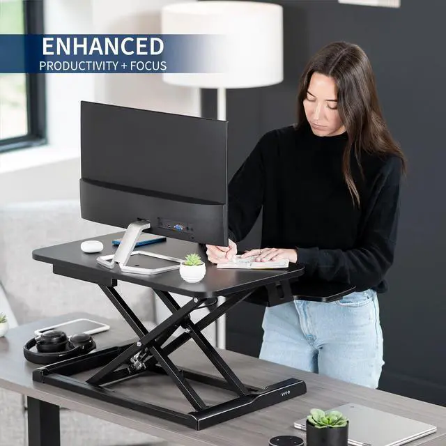 Alt view image 4 of 7 - VIVO Black 26" Height Adjustable Standing Desk Monitor Riser, Sit Stand Workstation Tabletop (DESK-V026KB)