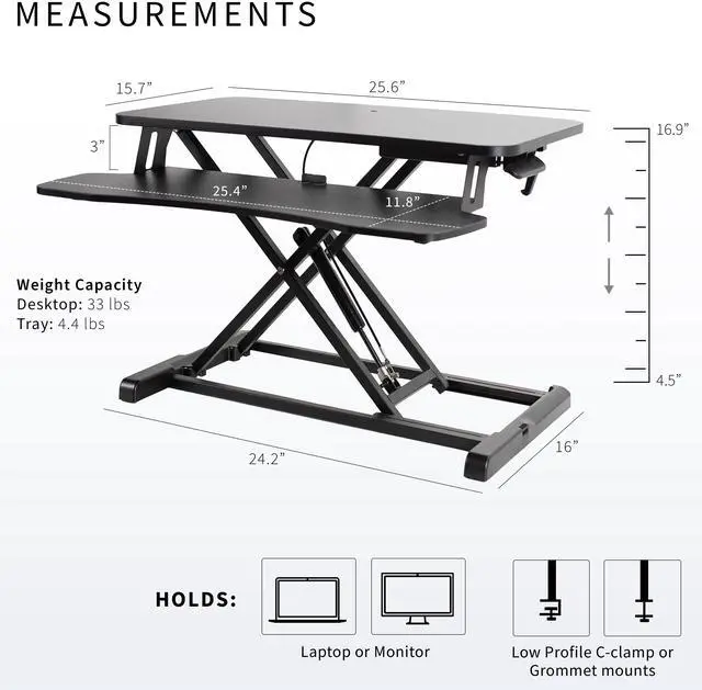 Alt view image 3 of 7 - VIVO Black 26" Height Adjustable Standing Desk Monitor Riser, Sit Stand Workstation Tabletop (DESK-V026KB)