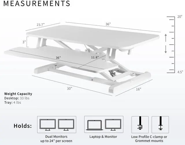Alt view image 3 of 7 - VIVO White Height Adjustable 36" Standing Desk Monitor Riser, Sit Stand Tabletop