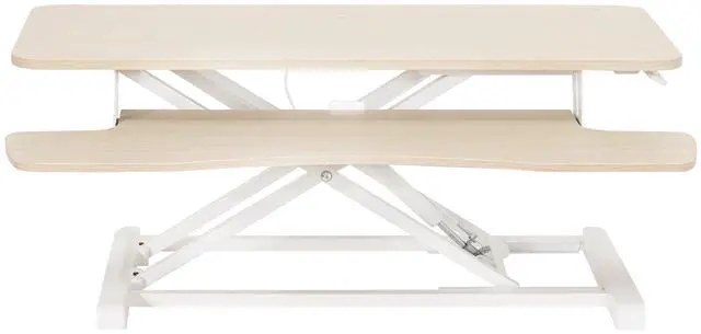Main image of VIVO Light Wood Height Adjustable 36" Standing Desk Monitor Riser, White Frame