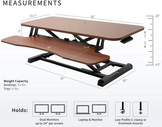 Alt view image 3 of 7 - VIVO Dark Walnut Height Adjustable 36" Standing Desk Monitor Riser, Black Frame