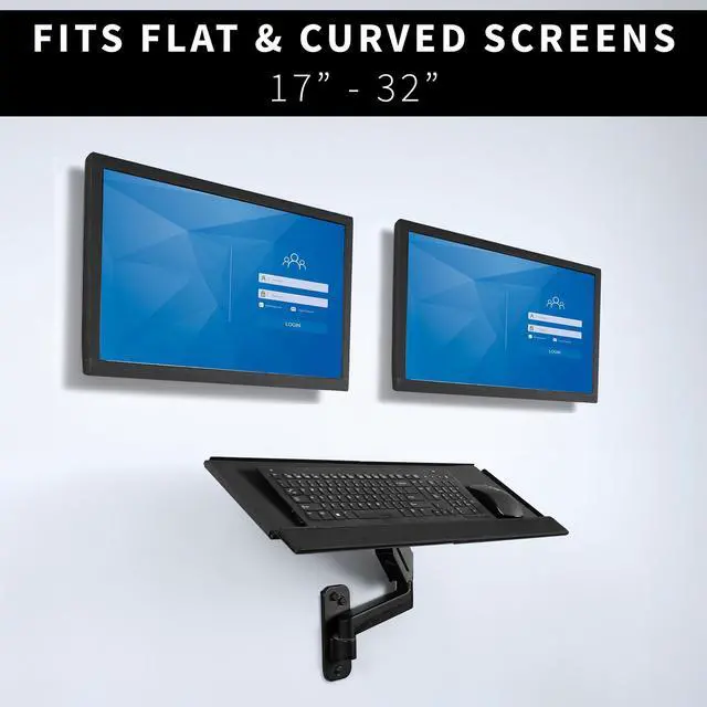 Alt view image 4 of 7 - VIVO Sit-Stand Dual Monitor and Keyboard Tray Combo Height Adjustable Wall Mount