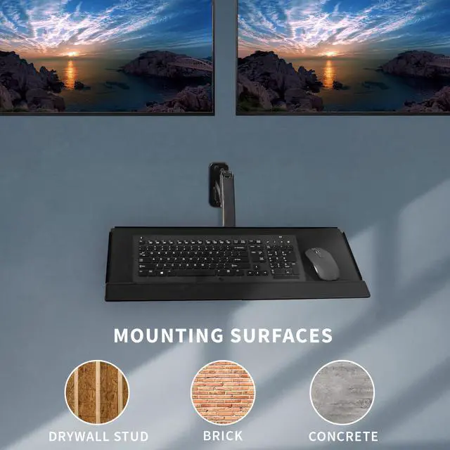 Alt view image 5 of 7 - VIVO Sit-Stand Dual Monitor and Keyboard Tray Combo Height Adjustable Wall Mount