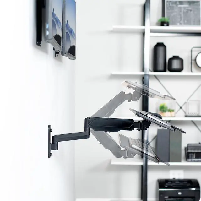 Alt view image 6 of 7 - VIVO Sit-Stand Dual Monitor and Keyboard Tray Combo Height Adjustable Wall Mount
