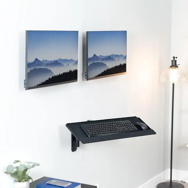 Alt view image 7 of 7 - VIVO Sit-Stand Dual Monitor and Keyboard Tray Combo Height Adjustable Wall Mount