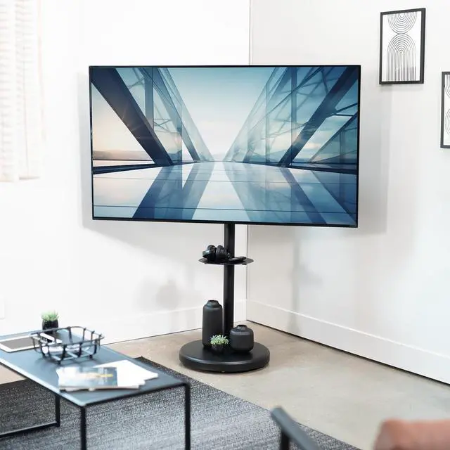 Alt view image 2 of 7 - VIVO Mobile 70" TV Floor Stand with Shelf and Hidden Casters, 66 lbs Max Weight, Black, STAND-TVHD8B