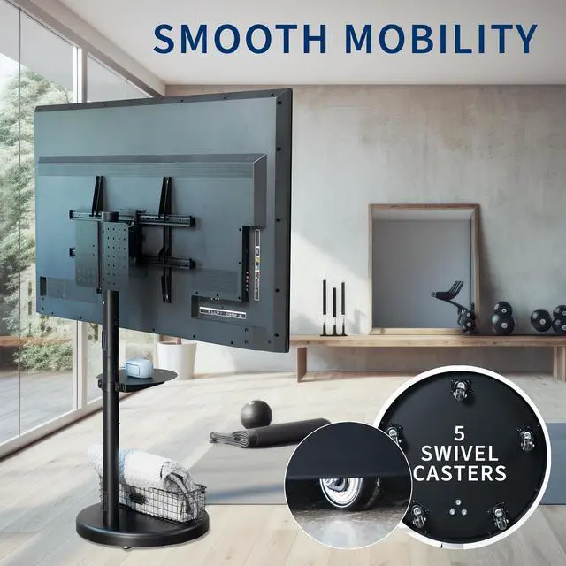 Alt view image 5 of 7 - VIVO Mobile 70" TV Floor Stand with Shelf and Hidden Casters, 66 lbs Max Weight, Black, STAND-TVHD8B