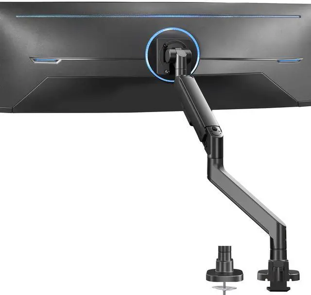 Main image of VIVO Pneumatic Arm Single Ultrawide Monitor Desk Mount for up to 57 inch Screens Weighing 59.4 lbs, Black, STAND-GT57