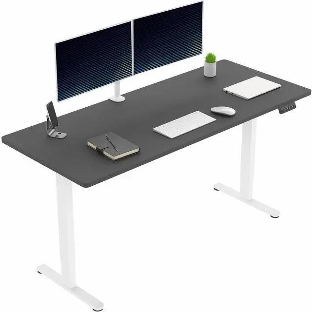 Main image of VIVO Dual Motor 71 x 30 Standing Desk, 1-Piece Black Top, White Frame