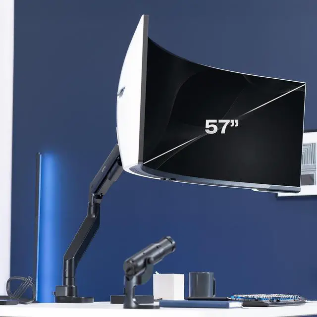Alt view image 2 of 7 - VIVO Pneumatic Arm Single Ultrawide Monitor Desk Mount for up to 57 inch Screens Weighing 59.4 lbs, Black, STAND-GT57