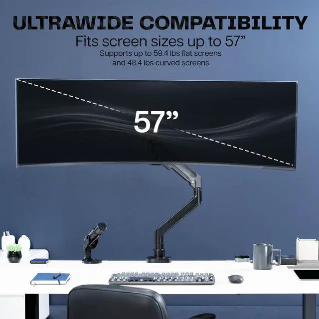 Alt view image 6 of 7 - VIVO Pneumatic Arm Single Ultrawide Monitor Desk Mount for up to 57 inch Screens Weighing 59.4 lbs, Black, STAND-GT57